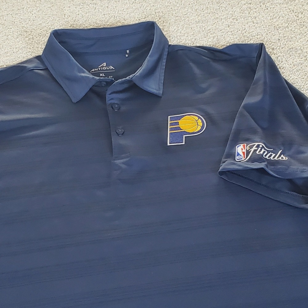 Antigua Polo Shirt Men's XL Navy Indiana Pacers NBA Finals Striped Performance